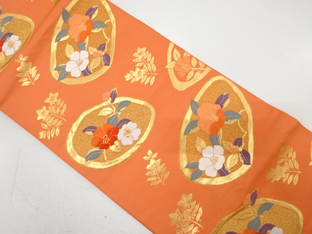 JAPANESE NAGOYA OBI / WOVEN CAMELLIA & KIKU